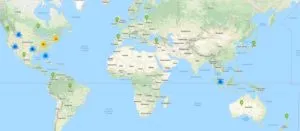 Picture of a map of the world with icons representing location of MIEA teachers