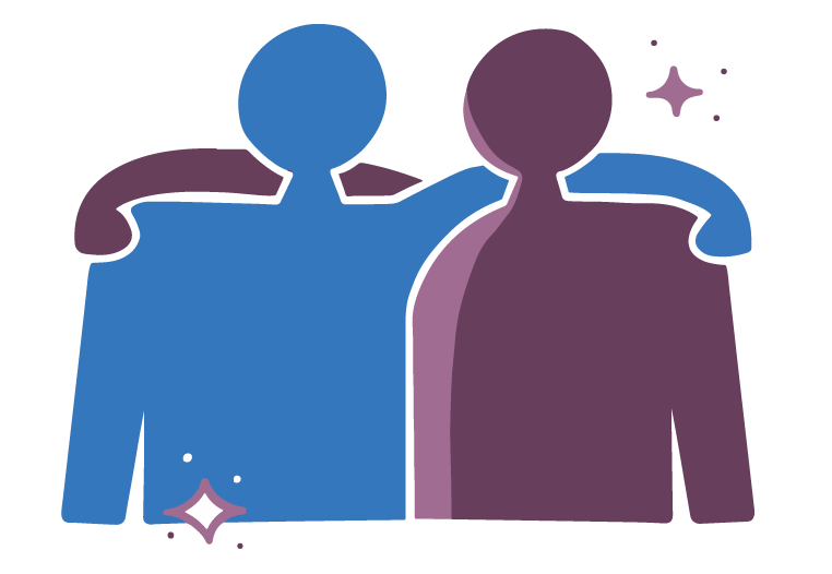 Illustration of two people with arms around each other reflecting community