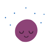 Purple icon of a satisfied face with eyes closed and smiling.